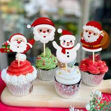 12 pezzi Decorazioni per cupcake natalizi, Decorazioni per cupcake a tema Babbo Natale, Decorazioni per torte a tema natalizio e di Capodanno per feste di compleanno e vacanze - Multicolore - Visualizzare 1