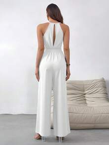 Conjunto De Mujer De Color Sólido Con Cintura Elástica Y Pierna Ancha Estilo Trabajo Largo - Blanco - Ver 2