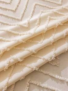 1pc Minimalist Beige Tablecloth, 3D Geometric Wavy Cutout Design With Beige Floral Lace Trim, Washable, Suitable For Dining Table, Dresser, Home Decor, Parties, Holidays, Hotels, Indoor & Outdoor Use, Autumn/Winter