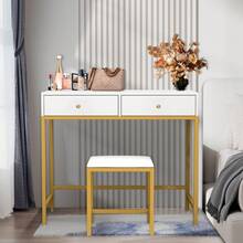 Favourite Gift Computer Desk Writing Table Home Office Desk Vanity Desk With 2 Drawers+Stool - White - View 3
