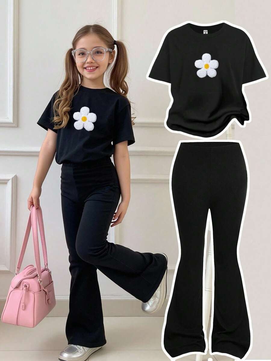 Tween Girls T-Shirt Co-Ords - Black - View 1