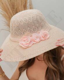 ET-ONE Women's Beach And Sun Flower Decor Hat - 淺粉紅色 - 查看 2