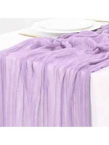 1 件玫瑰红巴厘岛褶皱桌旗 - 波西米亚风格扭曲纱布涤纶，非常适合圣诞节、婚礼和生日派对 - 淡紫色 - 查看 7