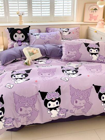  Sanrio 可爱印花 2/3 件床上用品套装 - Hello Kitty/Kuromi/Cinnamoroll/Pochacco（1 件羽绒被套 + 1/2 件枕套，无填充物）卡通全尺寸，柔软舒适，适合宿舍、家庭卧室、酒店、所有季节，带拉链开合和枕套，多色，超大床上用品套装，超大羽绒被套