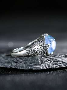 1pc 10*12mm Natural Aquamarine Ring 925 Sterling Silver Vintage Gorgerous Gems Men Women's Ring Adjustable Open Bands Jewelry Birthstone Gift