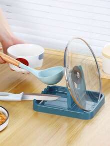1pc Plastics Utensil Rest And Pot Lid Holder With Drip Pad For Multiple Utensils,Spoon Rest,Spoon Rest For Kitchen,Lid Holder,Multifunctional Foldable Pot Lid Holder,Heat Resistant Cover Holder,Utensil Rack For Kitchen Accessories - Multicolor - View 4