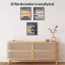2D Flat Decoration 3pcs 8x10inch Framless Home Decoration Paintings, " Sunrise Pier On Misty Lake " Modern Style Art Print Poster Painting , Suitable For Living Room, Bedroom, Home Office