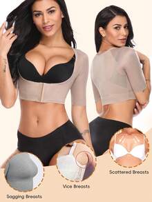 Women Upper Arm Shapewear Chest Support Arm Short Sleeves Vest Breast Lifter Push Up Tops Back Cross Improve Posture Shaping Arm Underwear - Màu be - Xem 2