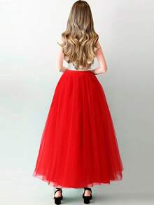 1 件女式高腰长款薄纱裙，有湖蓝色、粉色、橄榄绿、蓝灰色、黑色、白色、红色、香槟色可选，蓬松分层芭蕾舞裙，4 层网眼 + 1 层衬里，无骨，公主裙，适合派对、舞台表演、夏季网眼连衣裙、角色扮演装饰裙秋季女士服装 - 多色 - 查看 8