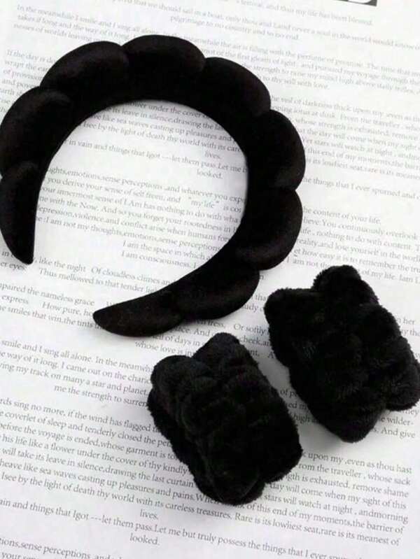 Soft Sponge Hair & Face Headband For Women -Add Two Wristbands, Multifunctional Makeup Removal, Shower, Skincare - Plush Comfort With 3 Colors (Pink, Black, Blue, ), Hair Band For Washing Face, Beauty Routine Accessory, Cute Aesthetic Accessory,Fall,Hair Accessories,Hair Accessories For Women,Travel,Hair Accessories,Accessories Women,Hair Accessory,Hair Accessories Women,Hair Tools,Hair Stuff,Stuff,Beauty Accessories,Gifts,Travel,Gifts For Women,Hair Stuff,Stocking Stuffers