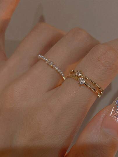 Nooxian 3pcs Set Fashionable Minimalist Elegant Sparkling Zirconia Rings For Women, Suitable For Daily Wear