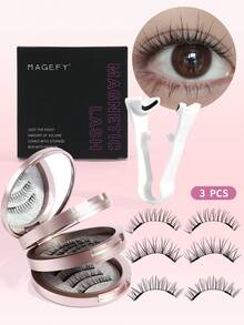 MAGEFY 3对磁吸式假睫毛套装，带夹子，可重复使用，自然漫画风格，夹子式，自然尖刺漫画风格，猫眼蓬松柔软假睫毛，假睫毛条，自然柔软交叉蓬松假睫毛，自然纤长、卷翘、放大双眼，适合女性旅行、派对等场合使用，自然睫毛混合设计 - 黑色 - 查看 11