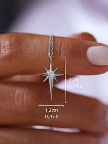 1pc Dainty & Sparkly Star & Eight-Pointed Star Shaped Necklace With Versatile Style - Gold - 查看 6