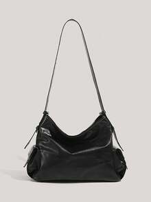 Y2K Vintage Fashion PU Leather Multi-Pocket Shoulder Messenger Bag, Perfect For Commuting And Daily Wear - Black - View 4