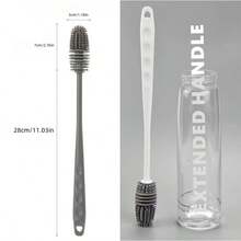 1 pieza - Cepillo de silicona con mango largo - Fácil de usar, duradero, adecuado para colores claros sensibles, versátil, usado para biberones, botellas, tazas de cocina y baño, herramientas de limpieza de tazas, herramientas de limpieza de botellas, mango ergonómico, material de silicona