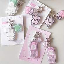 2pcs Cute Cartoon Pixel Phone/Rabbit/Clover Design Creative Keychain, Japanese Style Pendant, Adorable Retro Pink Pixel Keychain Acrylic Pendant, Student Backpack Pendant, Gift For Girlfriend, Suitable For Handbag, Backpack, Keys - Birthday/Valentine's Day Gift (Acrylic Material, Avoid Folding) - Multicolor - View 3
