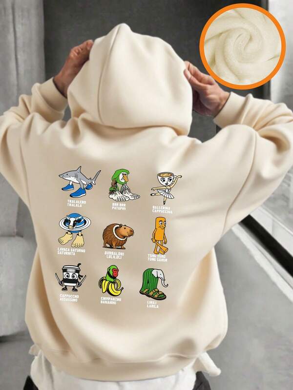 Sudadera con capucha con estampado gráfico y forro térmico para niño preadolescente, cálida y cómoda para otoño/invierno