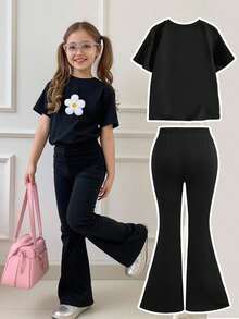 Tween Girls T-Shirt Co-Ords - Black - View 2
