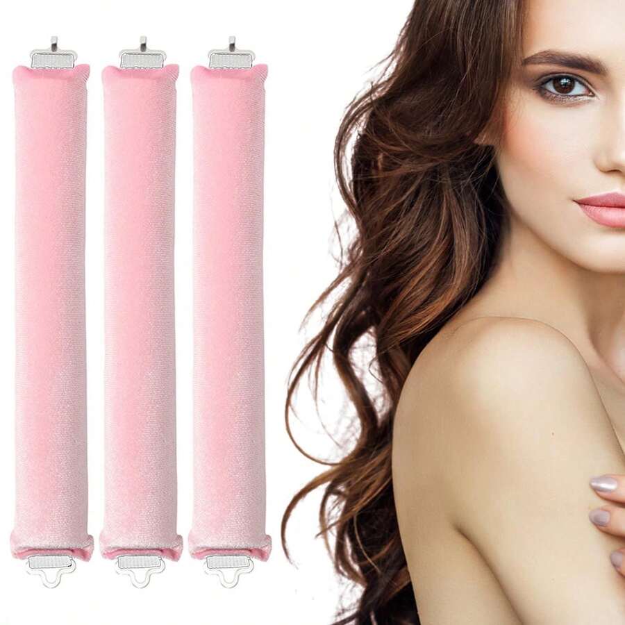 Bộ 3 dụng cụ uốn tóc, bộ uốn tóc không dùng nhiệt bằng satin, bao gồm kẹp uốn tóc, kẹp uốn tóc dạng băng đô và kẹp uốn tóc nóng, có thể sử dụng khi ngủ, ruột kẹp bằng cao su đàn hồi cao, mềm mại và bền bỉ, dụng cụ làm tóc, đồ dùng làm tóc, đồ dùng cần thiết khi đi du lịch, du lịch, thợ cắt tóc, nhà tạo mẫu tóc, phụ kiện thợ cắt tóc, ngày lễ tình nhân, đồ dùng làm tóc, nhà tạo mẫu tóc, tiệm cắt tóc, salon, đồ dùng cần thiết cho kỳ nghỉ, sản phẩm chăm sóc tóc, tiệm cắt tóc, quà tặng ngày lễ tình nhân, đồ dùng cần thiết khi đi du lịch cho phụ nữ, dụng cụ tạo mẫu tóc. - Hồng - Xem 1