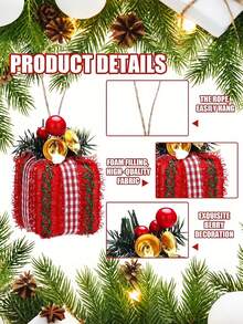 6PCS Mini Christmas Tree Ornaments With Bells & Berries, Gift Box Decorations For Indoor/Outdoor Holiday Decor, Festive Presentation, Christmas Decorations Home Decor Room Decor Winter