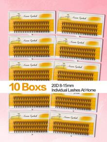 Waloshow 10 Boxes, 60pcs Cluster Eyelash Extensions, Mixed Length 8-15mm, 0.07mm Thickness, D Curl, Natural Fluffy Extra Thick Style, Reusable Plant-Based Squalane, DIY False Eyelash Kit For Beginners - D - Xem 2