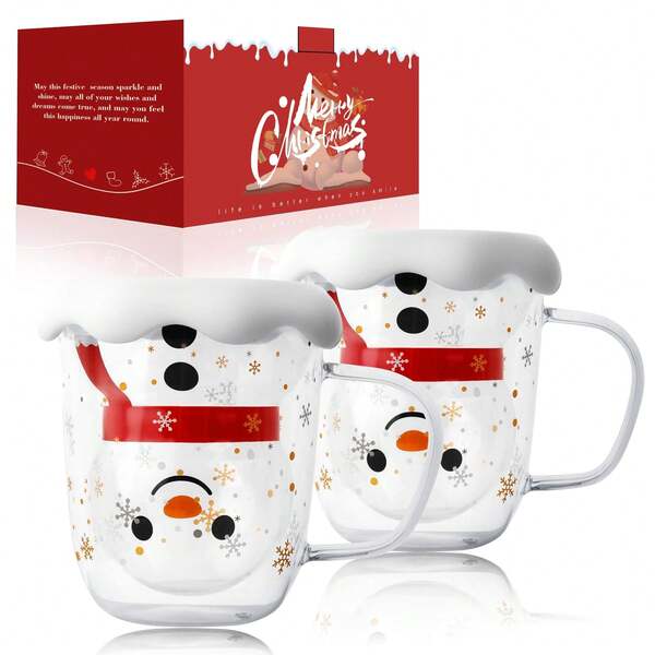 Creative Christmas Mug With Handle, Snowman Double-Layer Glass Cup Suitable For Iced Coffee And Tea, Perfect Holiday Gift For Family, Boyfriend/Girlfriend Or Coworkers