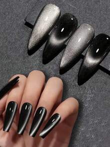 1pc 15ml Black Cat Eye Magnetic Glitter Gel Nail Polish, Black Magnetic Fine Glitter Effect, LED Gel Manicure, No Magnet Included