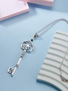 1Pc Fashionable Skull Key Gothic Style Alloy Pendant Necklace Women Fashion Halloween Party Gift - Skull Key Pendant Necklace - View 6