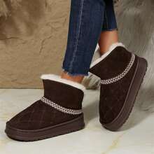 Women's Short Winter Boots - Cozy Cotton Shoes With Thick Sole, Classic Booties For Cold Weather, New Snow Boot Style - Ideal For Winter Fashion - 深棕色1 - 查看 6
