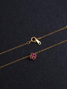 S925 Sterling Silver Necklace Four-Leaf Clover Necklace Women's Necklace For Daily Wear Fine Necklace Silver Necklace Fashionable Women Pendant Necklaces Silver Fine Chain Necklaces Gold Necklace - Red Zirconium - View 2