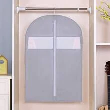 1件装衣服防尘罩透气羽绒服防尘罩西装衣服防尘袋挂衣袋家用加厚防尘罩 - 淺灰色 - 查看 5