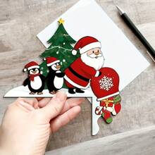 1 Peça Decoração de Canto de Porta de Natal - Decoração de Parede de Papai Noel e Pinguim de Madeira. Decoração de Moldura de Porta Sazonal, Presente de Natal Perfeito, Ideal para Decoração de Canto de Porta de Casa de Natal, Decoração de Festa de Feriado.