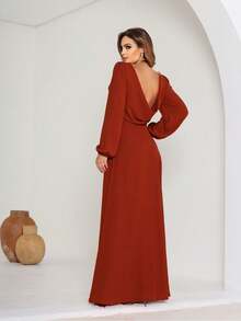 Juliana NM Nana Marie Elegant Long Dress Women's Backless Dress - Terracotta - Xem 3