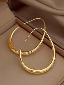 1 Pair Minimalist U-Shaped Earrings (Women), Fashionable & Versatile For Daily Wear - golden water droplets - View 4
