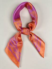 1件装女士热带树叶印花围巾，优雅领巾，缎面头巾，发饰，提升整体造型的理想选择。