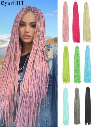 1Packs 24 Inch Synthetic Heat Resistant Hair Micro Braids Hair Extensions Tiny Interface Black Green Blue Pink Grey Multi-Color Crochet Hair Synthetic ZIZI Box Braiding Extension Hair For Braided Synthetic Heat Resistant Hair For Women Daily Party Holidays And Cosplay Music Festival Halloween Use