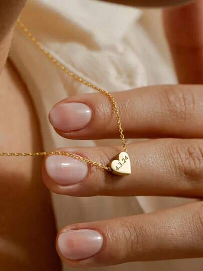 1pc Customized Engraved Heart Pendant Necklace, Special Date Necklace, Personalized Love Pendant, Mother's Day Gift, Gift For Her, Women's Jewelry, Gold Jewelry, DIY Jewelry, Women's Jewelry, Engraved Love Necklace, Name And Date Jewelry Gift