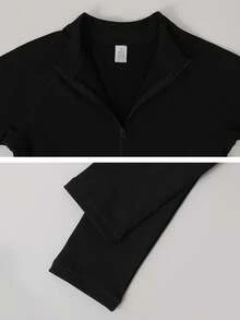 NcmRyu 一件装 女士修身立领拉链塑形提拉健身运动跑步瑜伽连体裤 - 黑色 - 查看 3