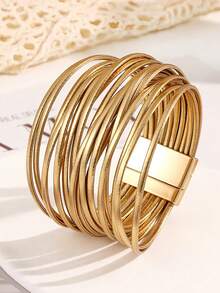 سوار متعدد الطبقات من جلد البولي يوريثان بطراز بوهيمي للنساء، يناسب مختلف الملابس