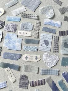 CANDY POETRY 50 件/包复古布艺手撕贴纸，创意美学贴纸贴花，DIY 装饰拼贴工艺材料，节日礼物，个性化剪贴簿学校用品 - 藍色 - 查看 3