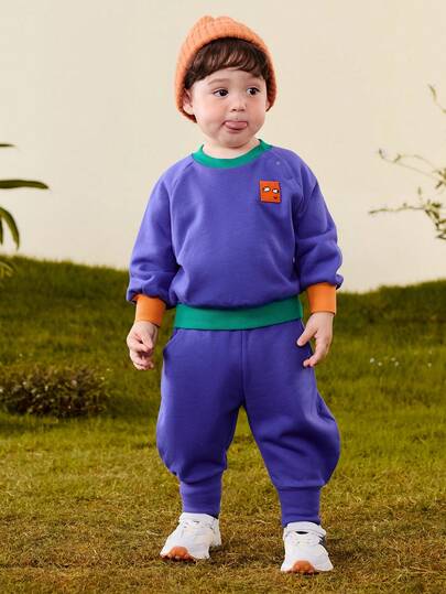 mini bala Kids Colorblock Two Pieces Set Soft Comfortable Cozy Playtime Fall Outfit