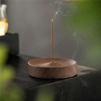 Handmade Solid Black Walnut Wood Round Incense Holder | Home Decor, Meditation, Tea Ceremony Gift