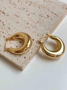 1 对优雅简约光滑几何日常通勤百搭时尚圈形耳环女士