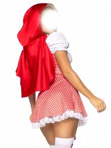 Halloween Miss Red Costume Women Halloween Fairytale Short Puff Sleeve Plaid Print Mini Corset Dress With Cape Role-Play Adult Costumes - 紅色 - 查看 3