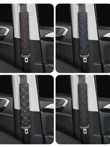 PU 皮革格子刺绣安全带套，舒适防紧汽车安全带肩垫，汽车配件，适合所有季节