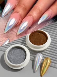6pcs Mirror Effect Chrome Nail Powder Set Golden And Silvery Unicorn Aurora Laser Powder Nail Art Foil Nail Glitter For Nail Charms Decorations DIY Autumn Nails Supplies - Multicolor - View 4