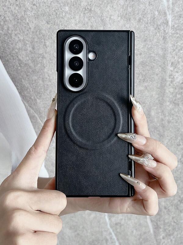 Custodia magnetica per telefono in finta pelle con motivo a pieghe, compatibile con Samsung Galaxy ZFold 7 6 5 4 3, con ricarica senza fili e protezione pieghevole