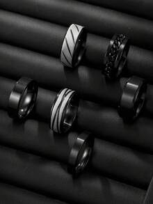 Bộ 5 nhẫn thép không gỉ tối giản, màu bạc, vàng, đen, thiết kế dây xích xoay, thích hợp cho các môn thể thao ngoài trời và đeo hàng ngày - Bộ 5 món - Xem 6