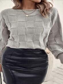 Winter Batwing Sleeve Knit Sweater - Light Grey - View 5