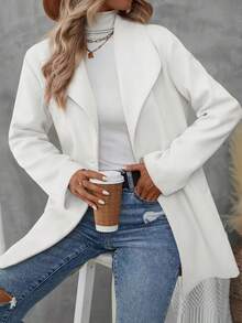 Abrigo elegante de mujer de unicolor con solapa - Blanco - Ver 6